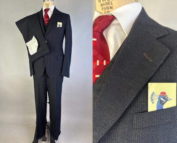 1930s Party in Plaid Four Piece Suit | Vintage 30s Deadstock Black White Speckle & Red Windowpane Wool Set Dated 1939! | Size 38 Medium