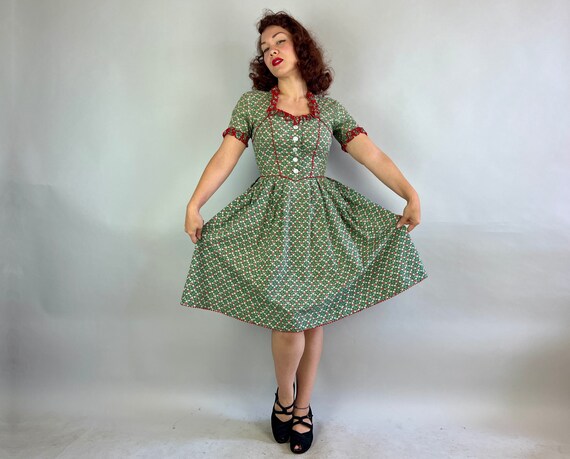 1940s Darling Dirndl Dress | Vintage 40s Green Wh… - image 5