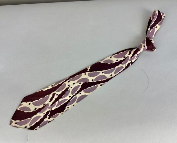 1940s Slithering Snakes Necktie | Vintage 40s Plum Purple Lavender and White Pseudo Snake Bodies Print Silk Self Tie Cravat