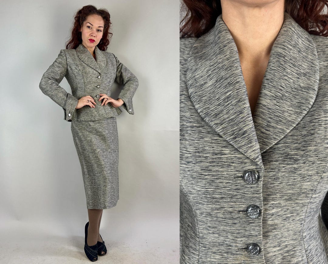 1950s Sashay in Static Suit | Vintage 50s Silver Grey and Black