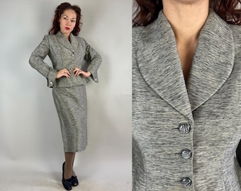 1950s Jet Set Professional Suit | Vintage 50s Tweedy Beige Wool