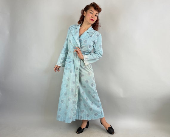 1940s Lovely Lounge Robe | Vintage 40s Blue White… - image 6