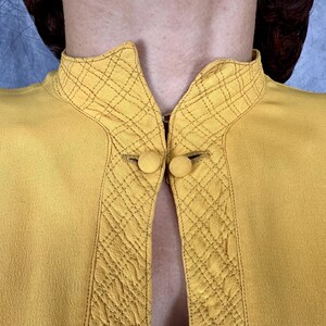 1940s The Perfect Match Blouse | Vintage 40s Yellow Rayon Crepe Poet Sleeve Button Back Shirt Top w/Diamond Check Quilting | Medium Large XL image 3