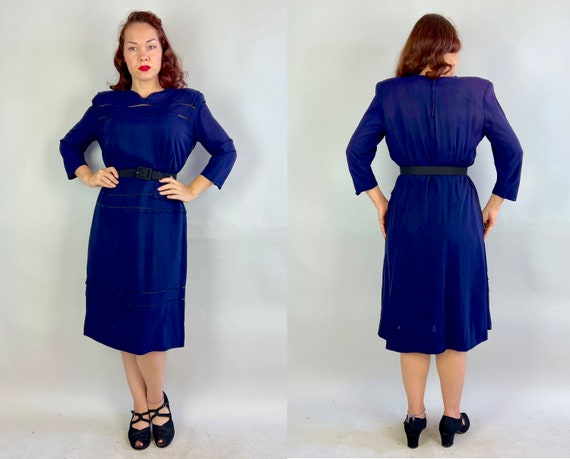 1940s Scalloped Soiree Dress | Vintage 40s Navy B… - image 8
