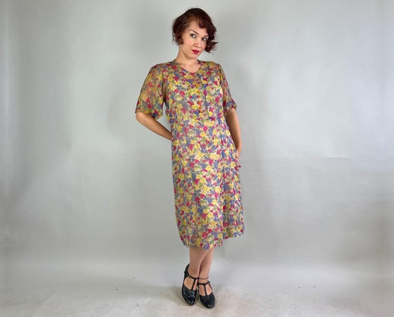 1930s Gatsby Garden Frock | Vintage 30s Yellow Wh… - image 2