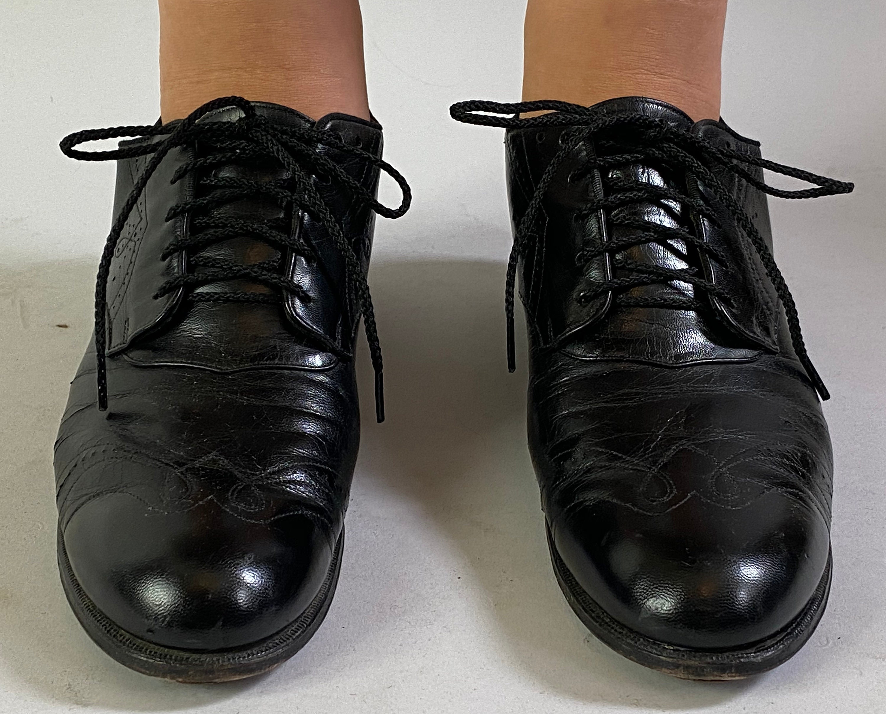 1930s Dandy Dancing Oxfords | Vintage 30s Black Leather Lace Up