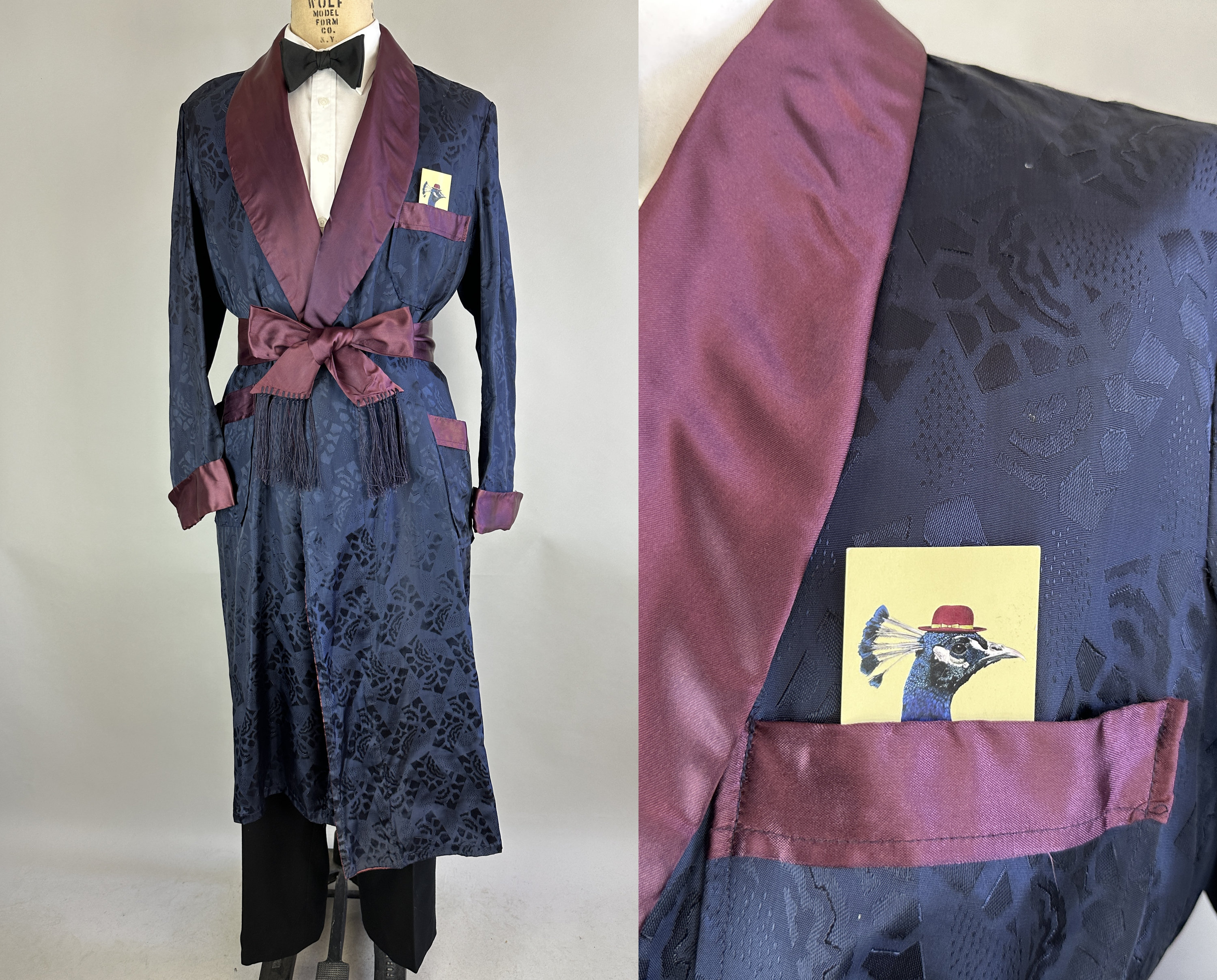 Buy 1930s Dashing Deco Dressing Robe Vintage 30s Blue and Purple Deadstock  Rayon Jacquard Smoking Jacket Lounge Coat With Sash Medium Online in India  