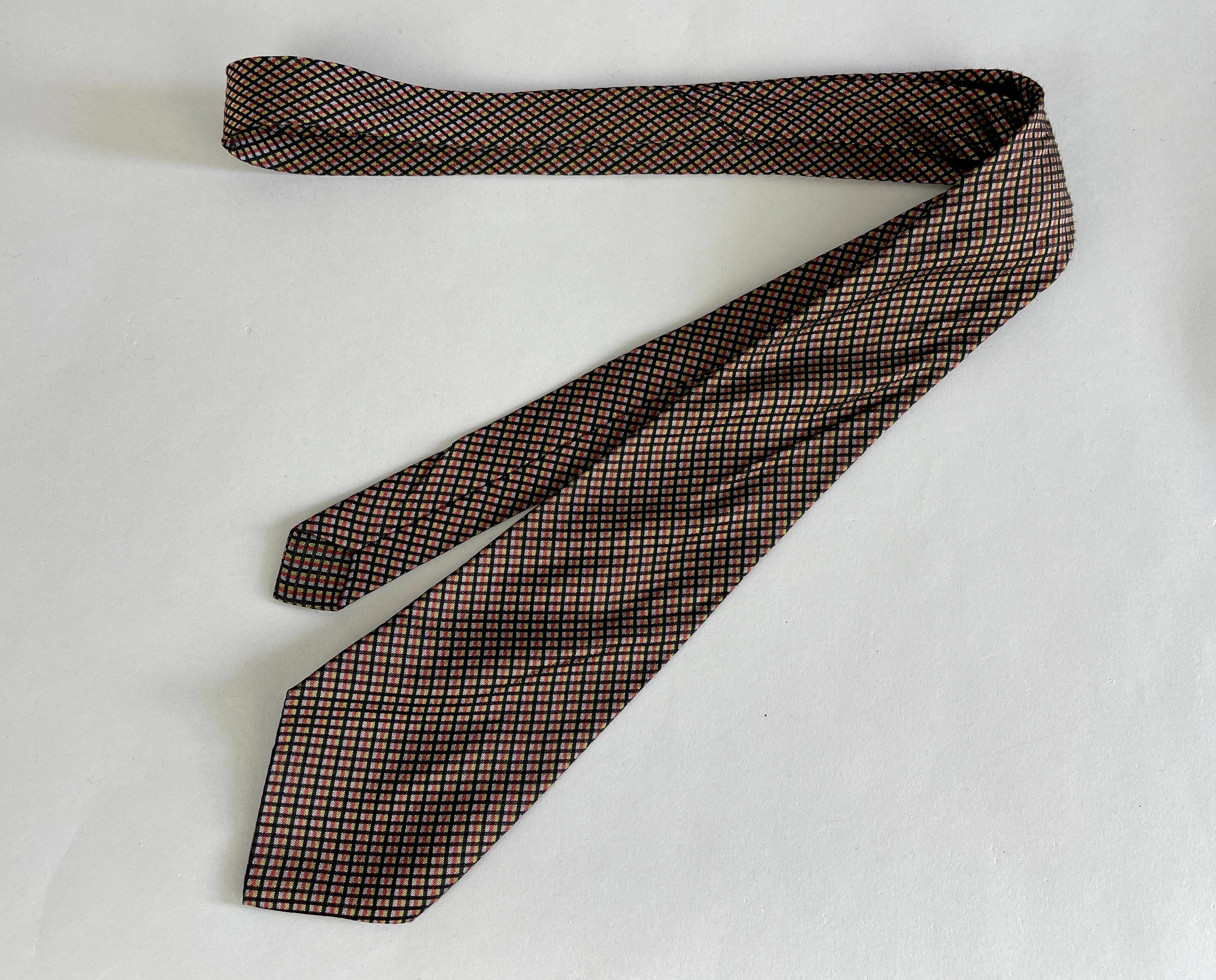 1950s Pixel Perfect Necktie | Vintage 50s Black Acetate Self Tie with ...
