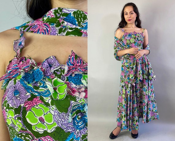 1940s Garden Glory Gown | Vintage 40s Green Pink B