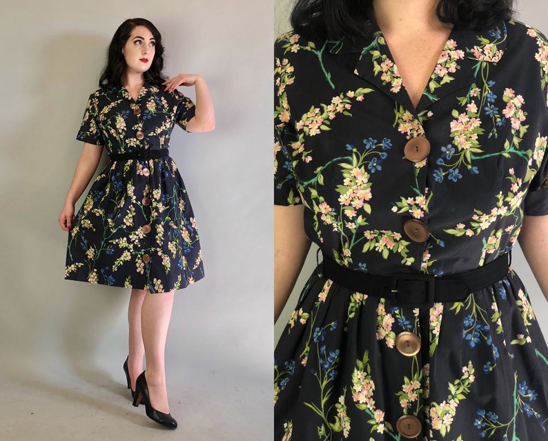 Vintage 1950s semi sheer floral day dress Med to Large | Etsy Vintage 1950s semi sheer floral day dress Med to Large | Etsy