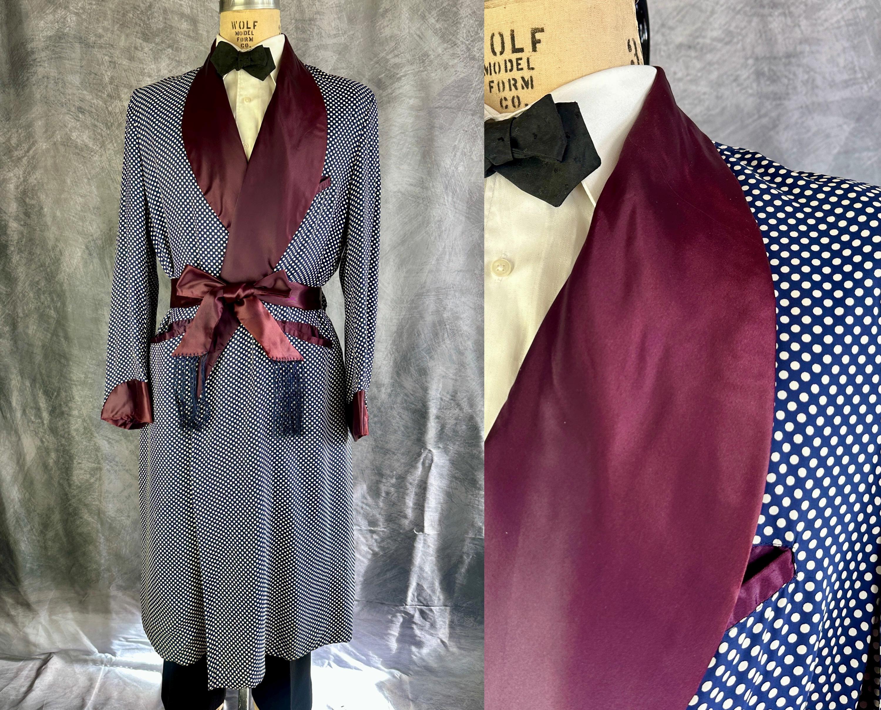 1940s Polkadots and Moonbeams Smoking Jacket | Vintage 40s Blue 