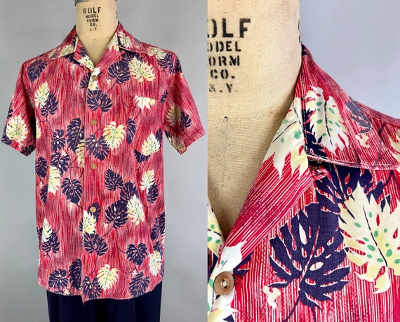 1940s Lava Flow Shirt Vintage 40s Hawaiian Tiki Short Sleeve