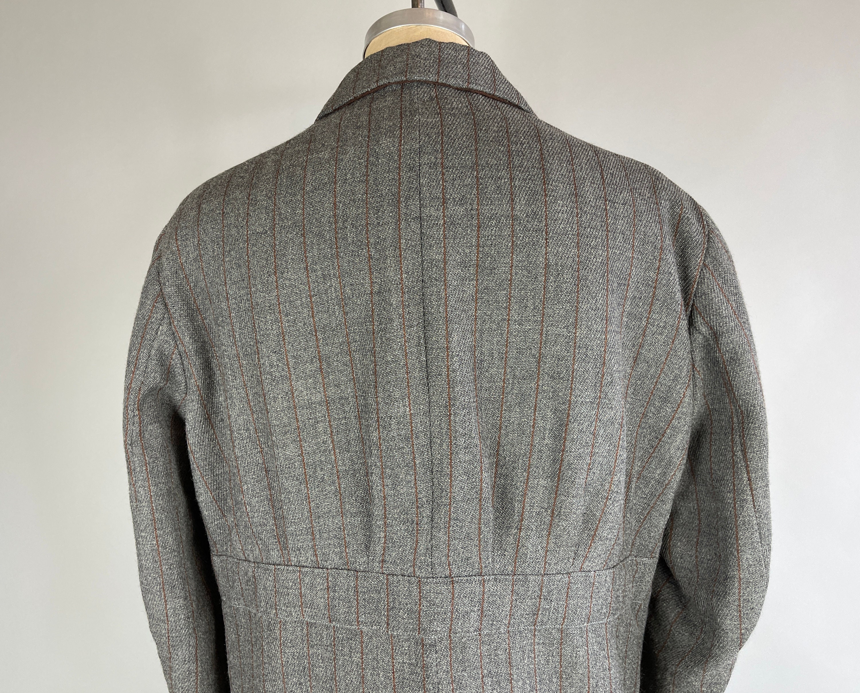 1930s Belted Back Jacket | Vintage 30s Grey Wool with Rust Orange ...