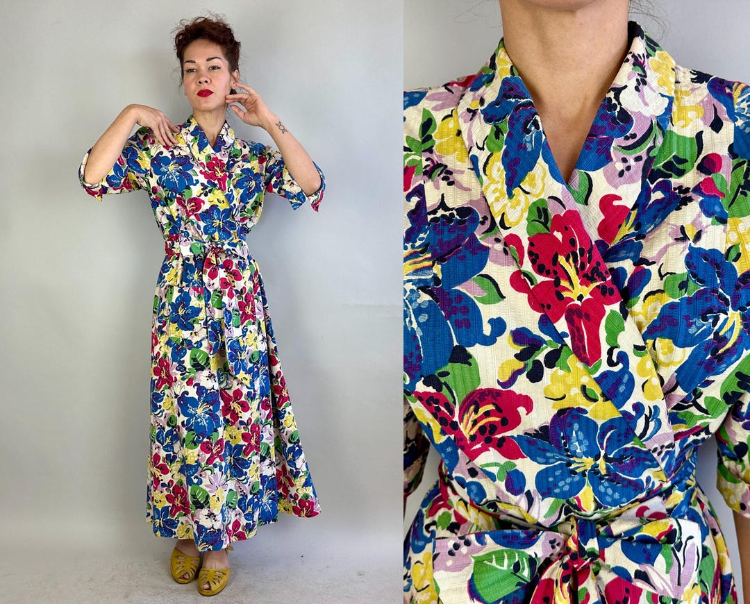 Vintage 50s/60s Floral Dressing Gown Lounge Wear Robe by Loungees 8 main image 1