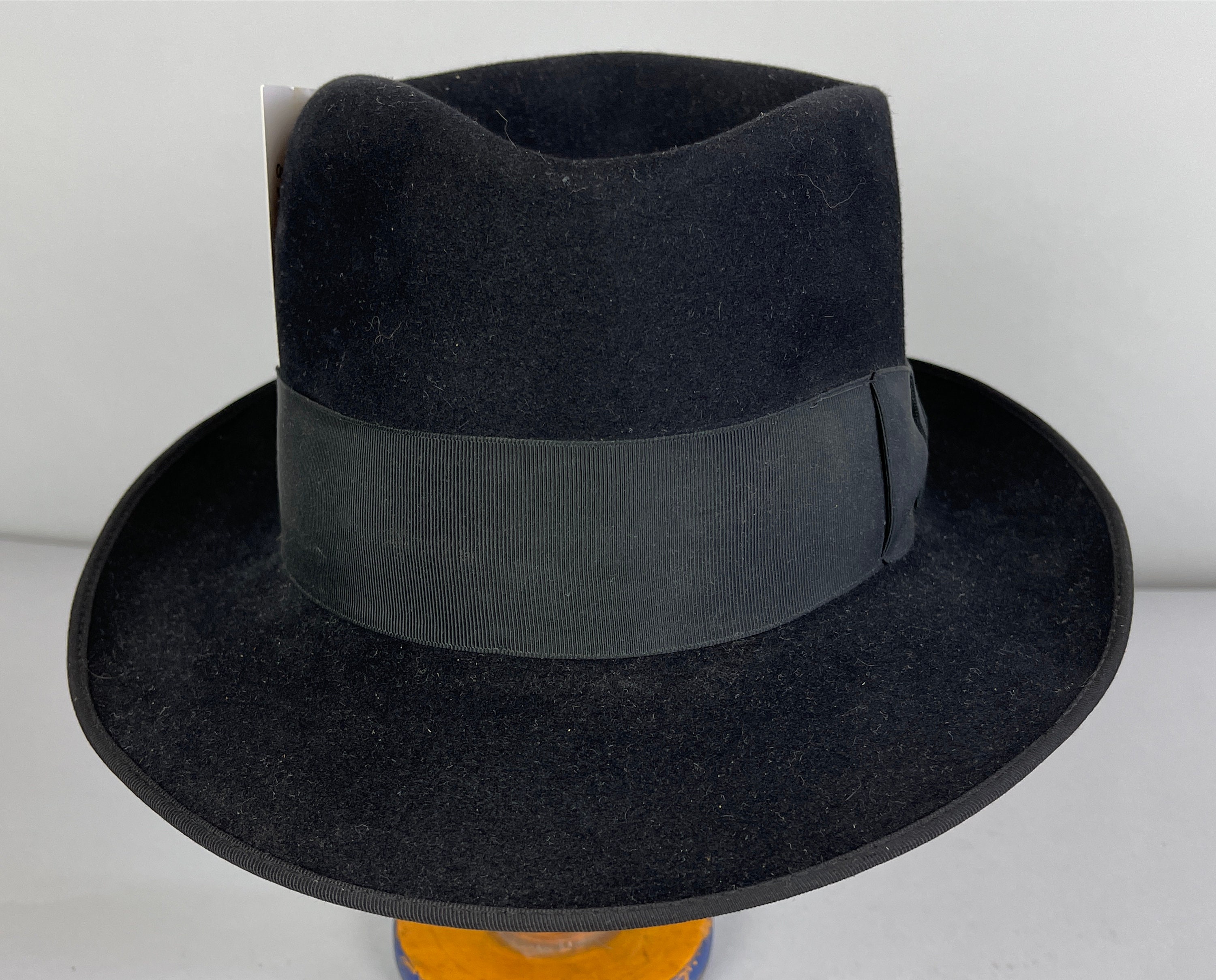 1950s Man in Black Fedora | Vintage 50s Jet Wool Felt Hat with ...
