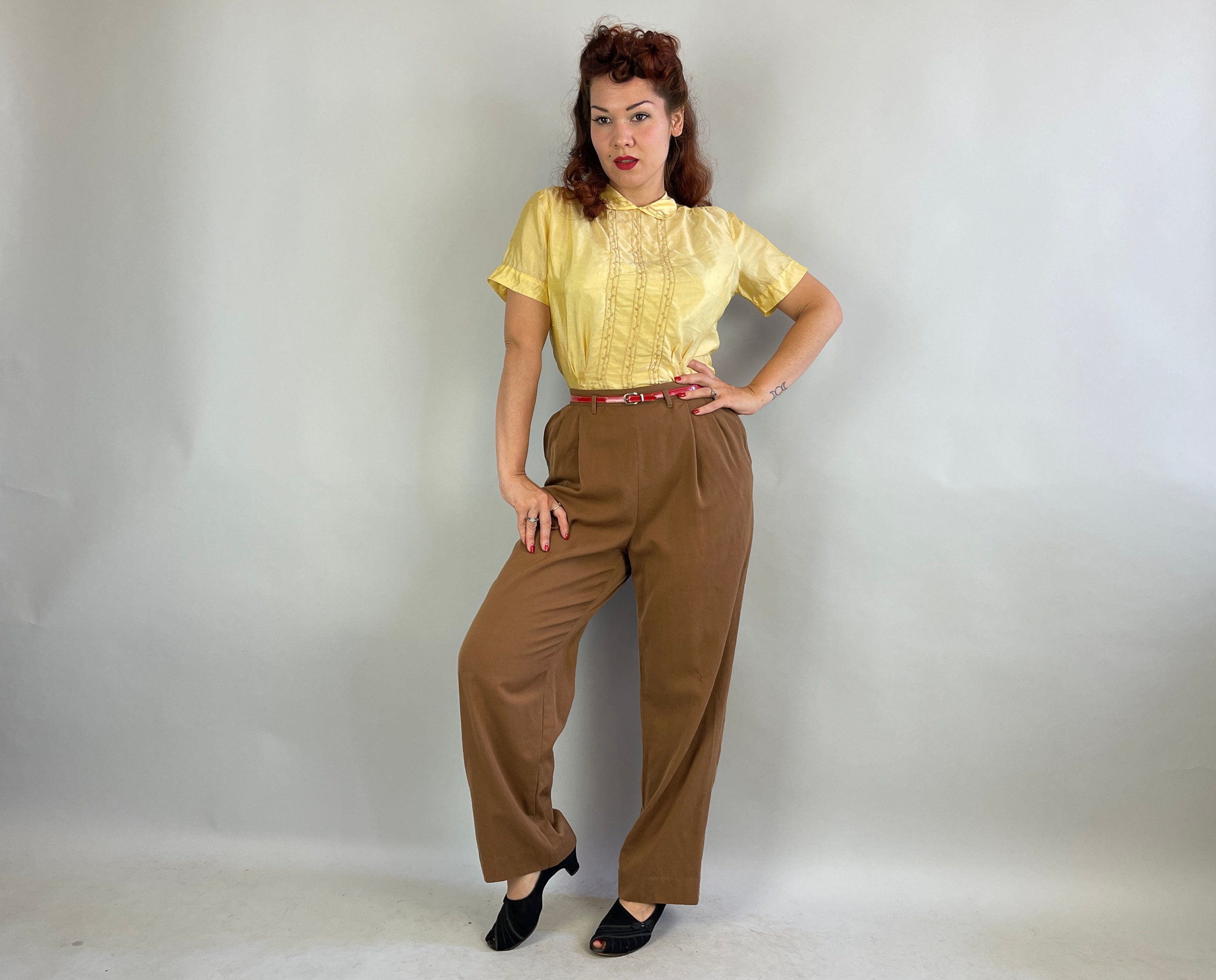 Vintage Pants, Gabardine Pants, 1940s Pants, Hollywood Waisted
