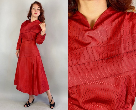 1940s Scarlet Envy Dress | Vintage 40s Lipstick Re