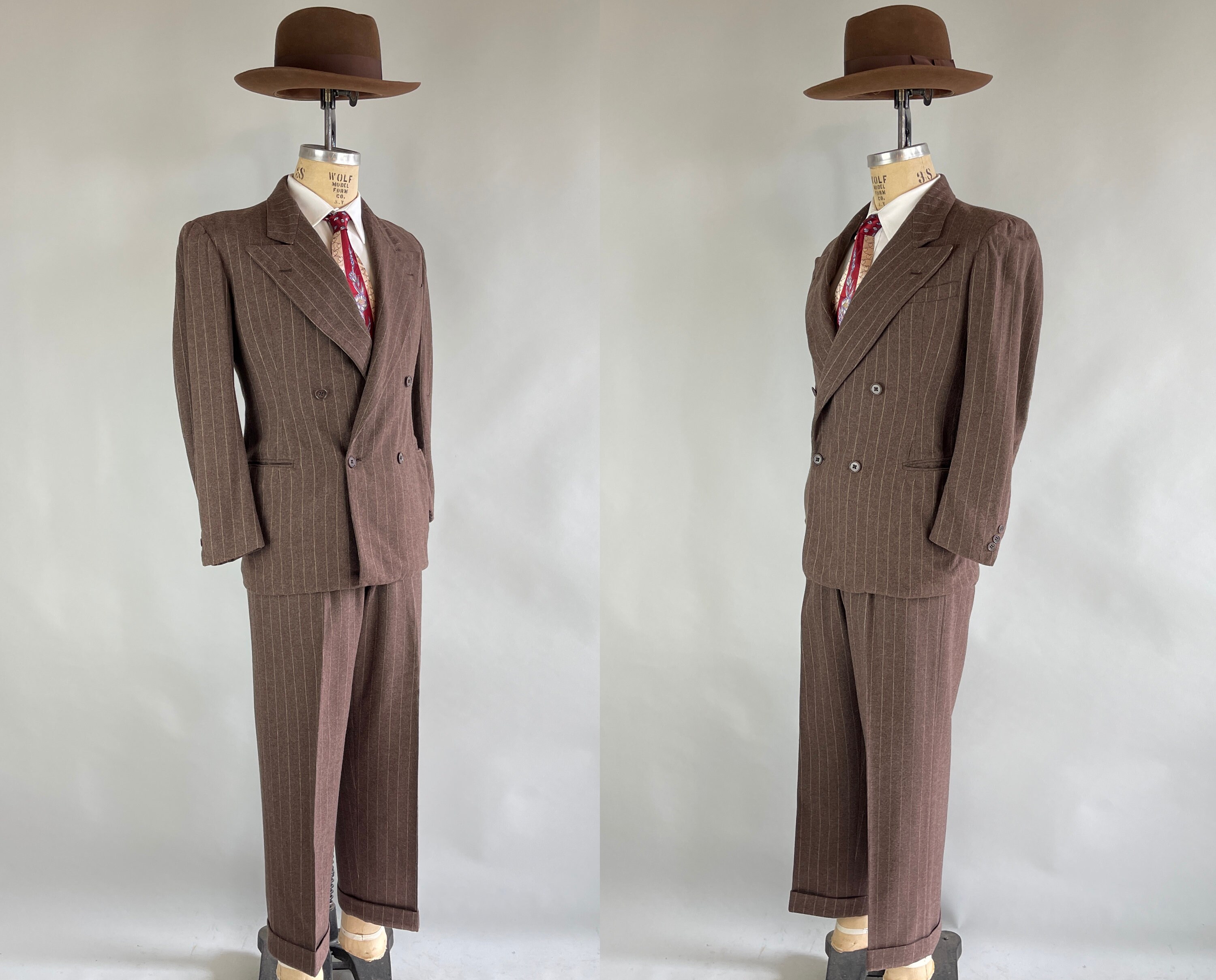 1940s Clever Clark s Suit Vintage 40s Chestnut Brown Wool With White 1940s Clever Clark s Suit Vintage 40s Chestnut Brown Wool With White