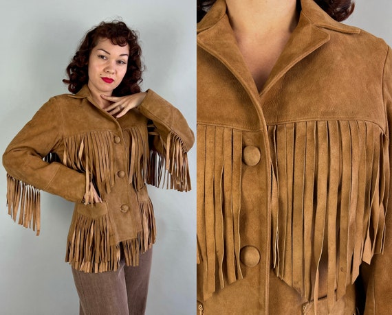 1940s Cowgirl Cutie Jacket | Vintage 40s Fawn Brown Leather Suede Fringe Western Short Coat by "Frontier Fashions Porters" | Small Medium