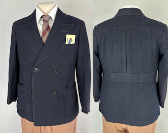 1930s Three-piece Belt-back Suit | Vintage 30s Blue Wool