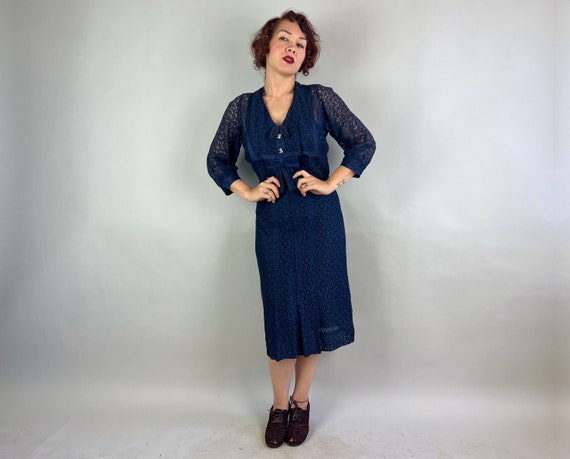 1930s Deep Blue Sea Dress | Vintage 30s Sheer Nav… - image 10