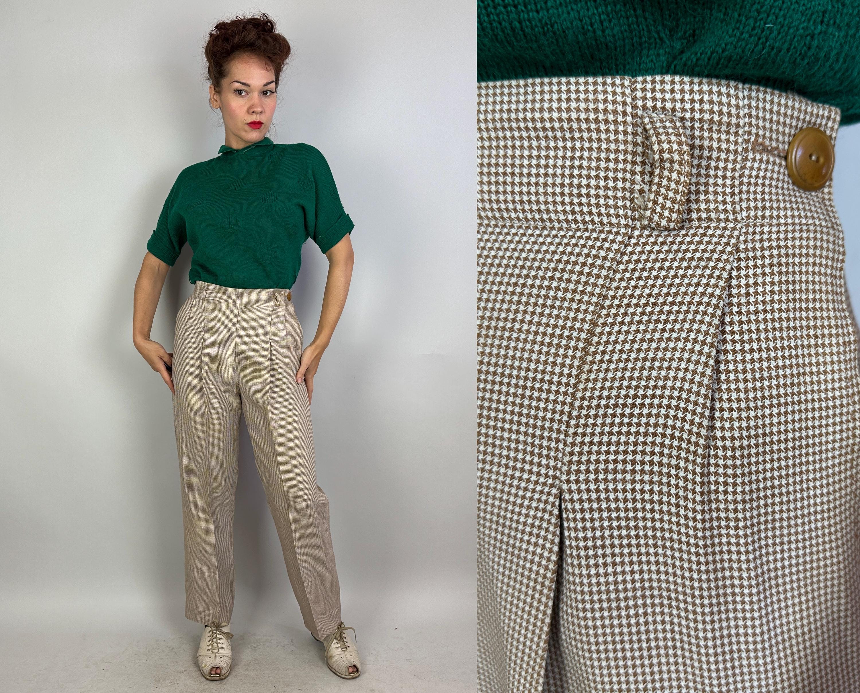 1940s Hollywood Heroine Trousers | Vintage 40s White + Brown
