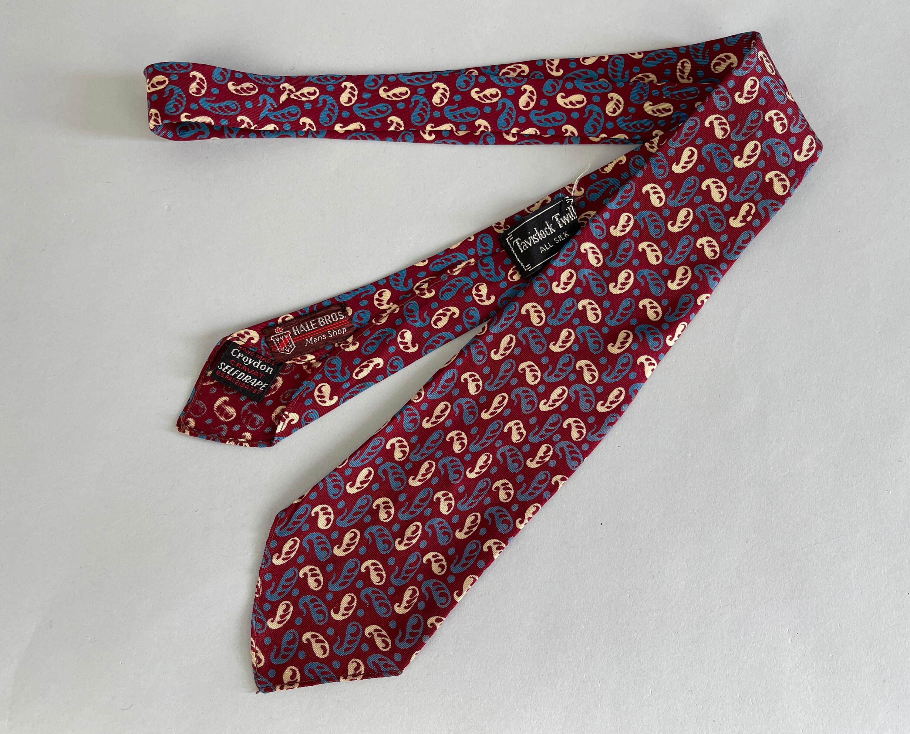 1930s Great Gatsby Mens Necktie | Vintage 30s Magenta Red with Blue ...