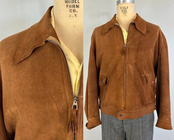 1930s Leather Flight Jacket | Vintage 30s Flying Ace Burnt Caramel Suede Aironal Sport Airplane Coat with early Zipper | Extra Large XL