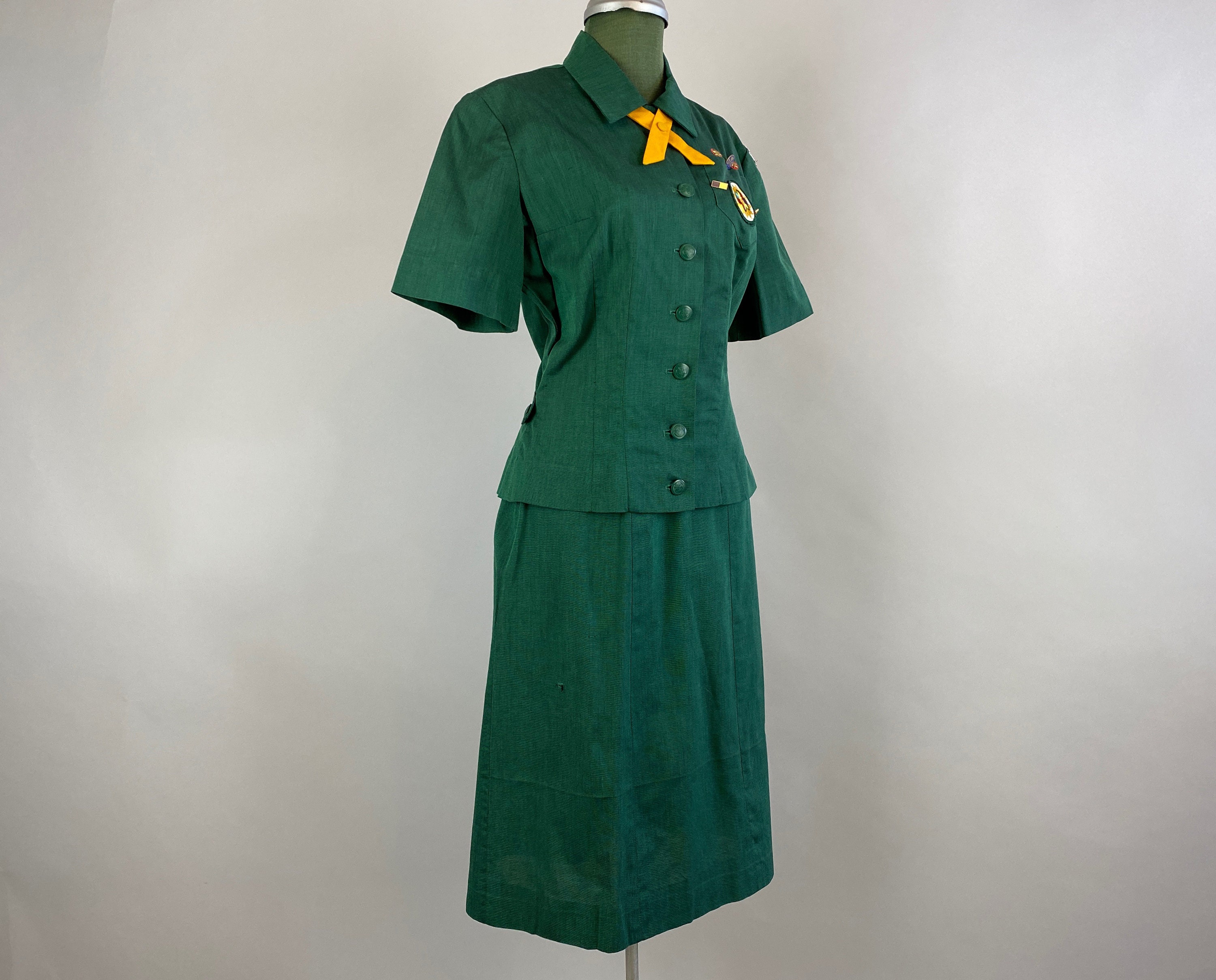 1950s Girl Scouts Uniform Vintage 50s Forest Green Cotton Blouse