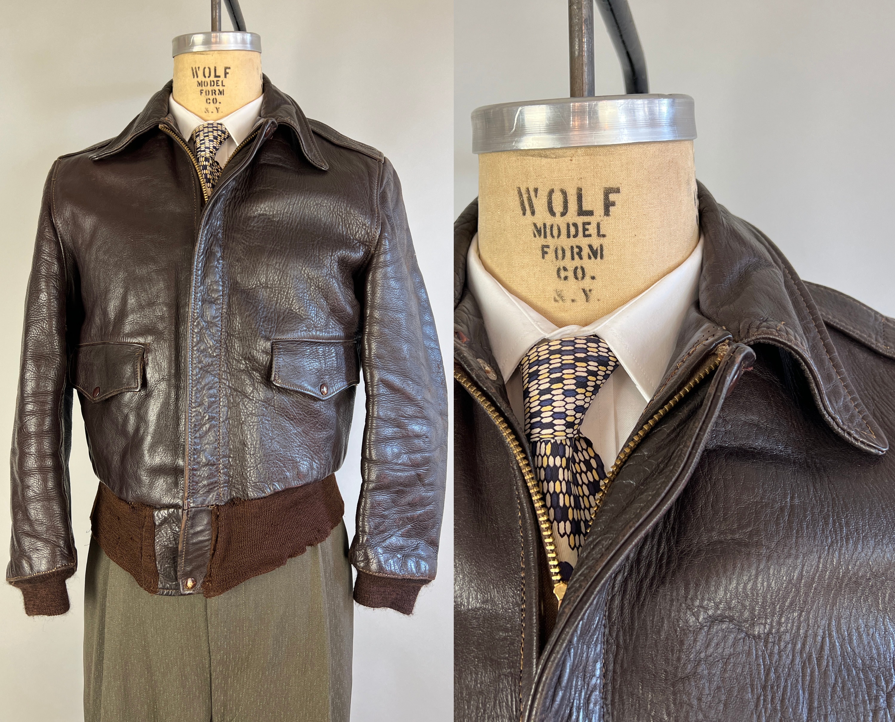 1940s Flightmaster A-2 Jacket | Vintage 40s Hickory Brown 1940s Flightmaster A-2 Jacket | Vintage 40s Hickory Brown