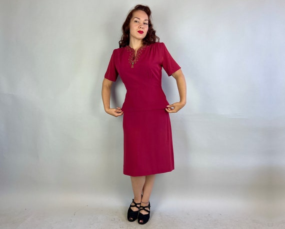 1940s Starlet Soiree Dress | Vintage 40s Raspberr… - image 5