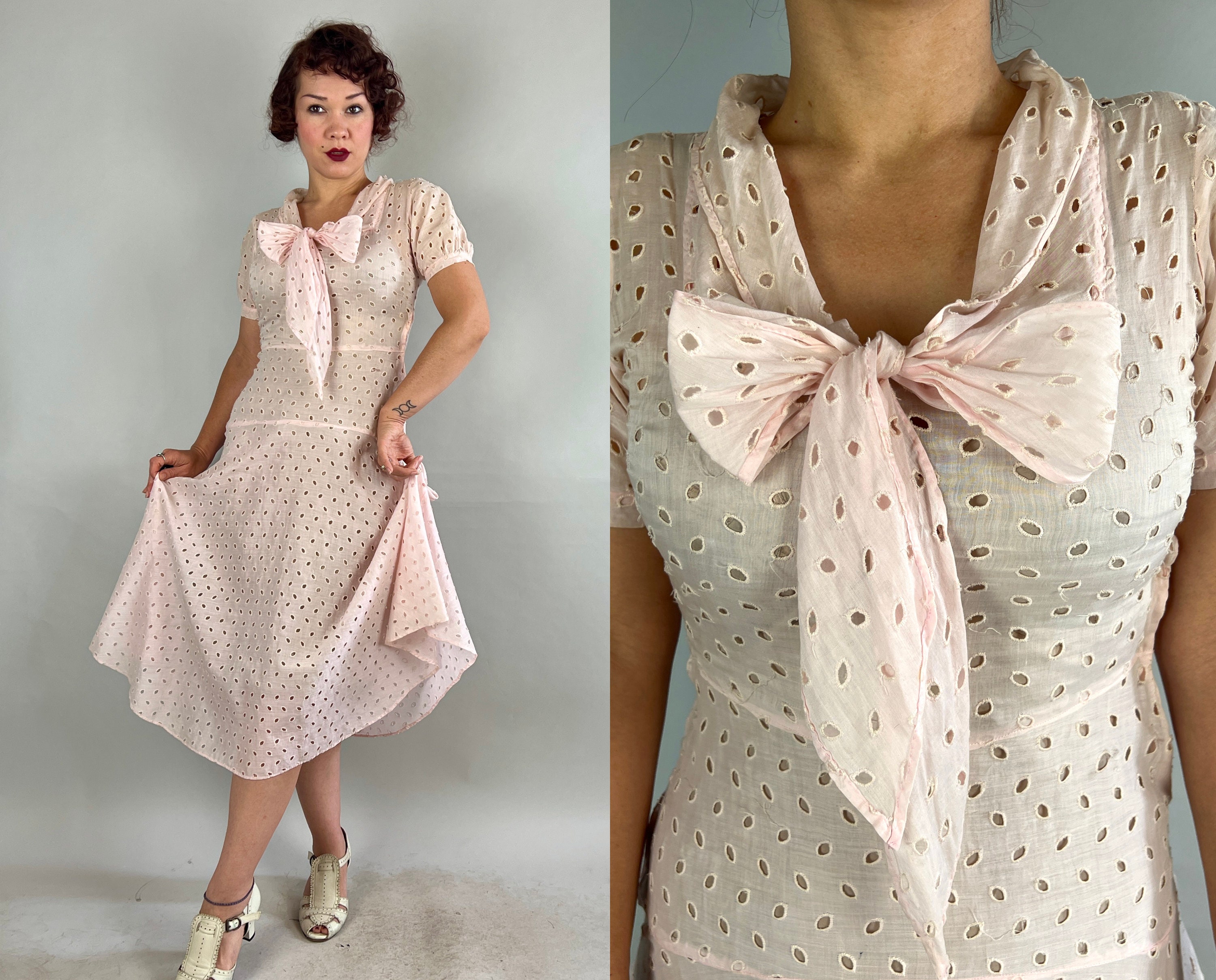 1930s Summer Sweetie Dress | Vintage 30s Semi Sheer Palest 1930s Summer Sweetie Dress | Vintage 30s Semi Sheer Palest