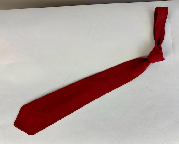 1930s Seeing Red Necktie | Vintage 30s Solid Brick Red Wool Gabardine Self Tie Cravat by "Regal"