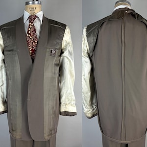 Pak van staal uit de jaren 50 | Vintage jaren 50 tweedelig grijs wollen jasje met enkele rij knopen en ingekeepte revers en Hollywood-taillebroeken | Maat 42 (groot) afbeelding 10