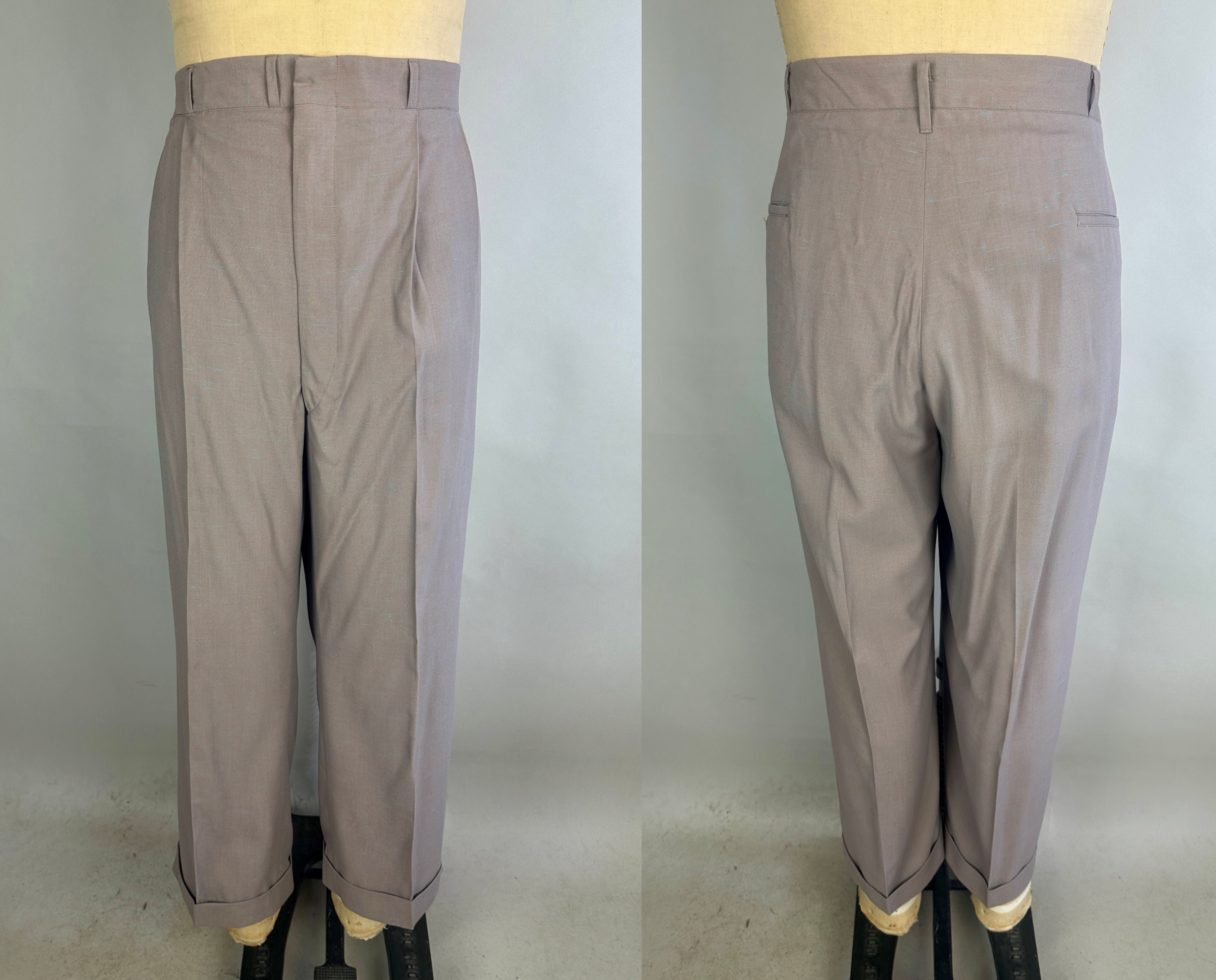 1950s Leading Man Trousers | Vintage 50s Dove Grey Slubby 1950s Leading Man Trousers | Vintage 50s Dove Grey Slubby