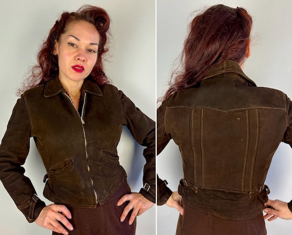 1930s Ruth's Rider Jacket | Vintage 30s Espresso Dark Brown Leather Cropped Coat with Waist Adjusters Cuff Buckles & Belted Back | Small