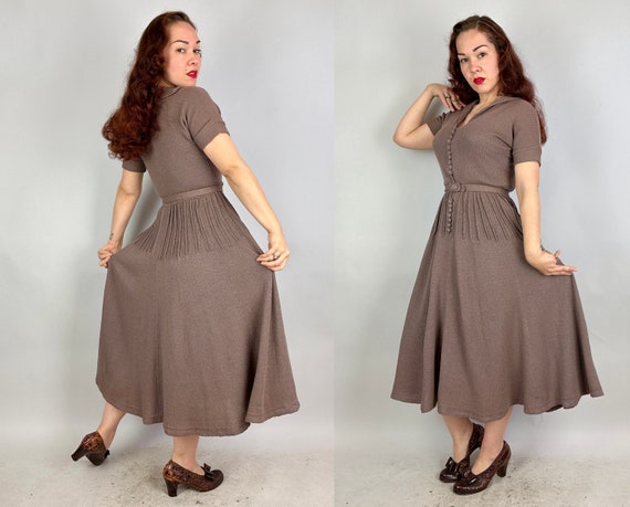 1950s Haute to Trot Taupe Knit Dress | Vintage 50… - image 9