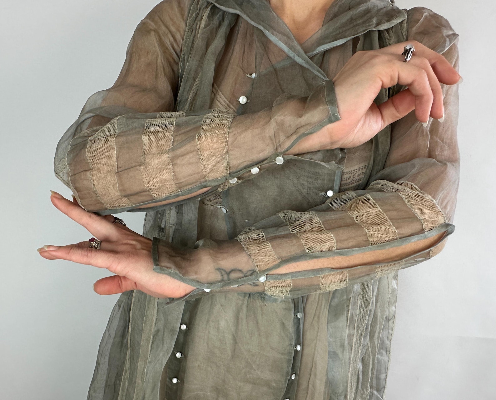 1910s Lithe Lady in Light Dress | Vintage Teens Antique Dove Grey Sheer ...