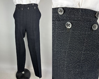 1900er Jahre Faszinierende Herbstfront Hose | Vintage antike Edwardian Schwarz Weiß Fensterscheibe Karierte Wollhose Datiert 1904! | Größe 28x32 Klein