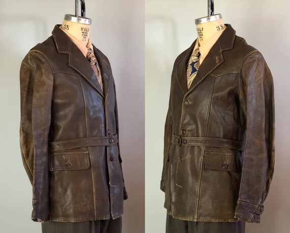 Jaren 1930 Rebel Leather Jacket Vintage 30s Brown Goatskin 1940 Rebel Schreeuwt Lederen Jas Vintage Mens 40s Chestnut