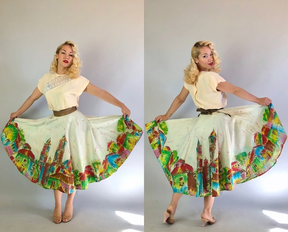 1940s Mexican Hand Painted Novelty Skirt | Vintage