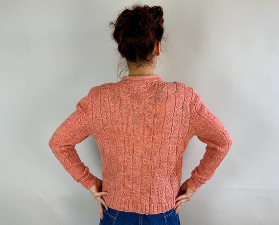 1940s Cabled Coral Cutie Cardigan | Vintage 40s Pink Wool Cable