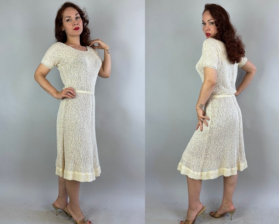 1950s Sweet as Cream Knit Dress | Vintage 50s Whi… - image 8