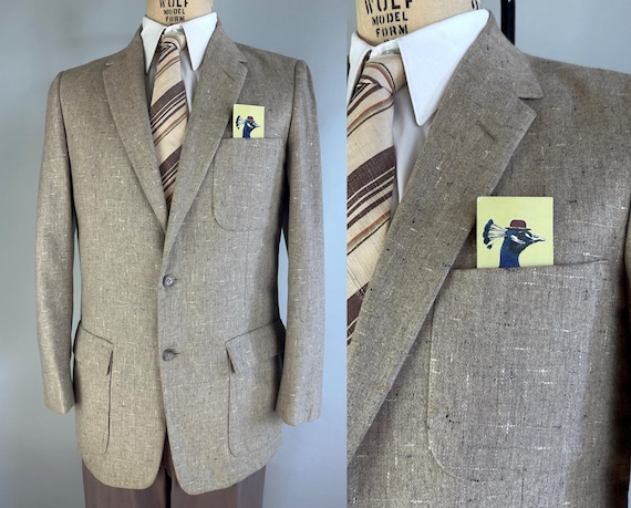 1950s Fabulously Flecked Sport Coat | Vintage 50s Taupe Wool Single Breasted Jacket Blazer with Black & White Atomic Flecks | Size 38 Medium