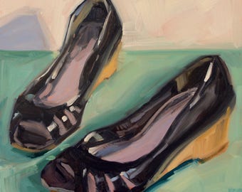 W is for Wedges- Original Oil Painting on 6x6 inch Ampersand Gessobord