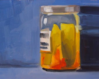 P is for Pickle- Original Oil Painting on 5x7 inch Ampersand Gessobord