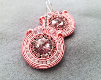 Pink soutache earrings with Rivioli