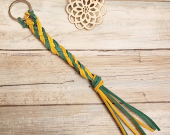 Green & Gold Suede Braided Keychain - Go Elks!