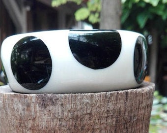 70s style bangle, white with black dots