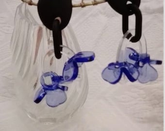 Blue Acrylic Ear Clips - Flowers